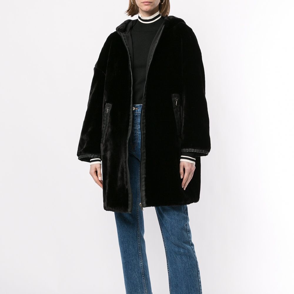 Fendi Black Reversible Long Sleeve Fur Coat